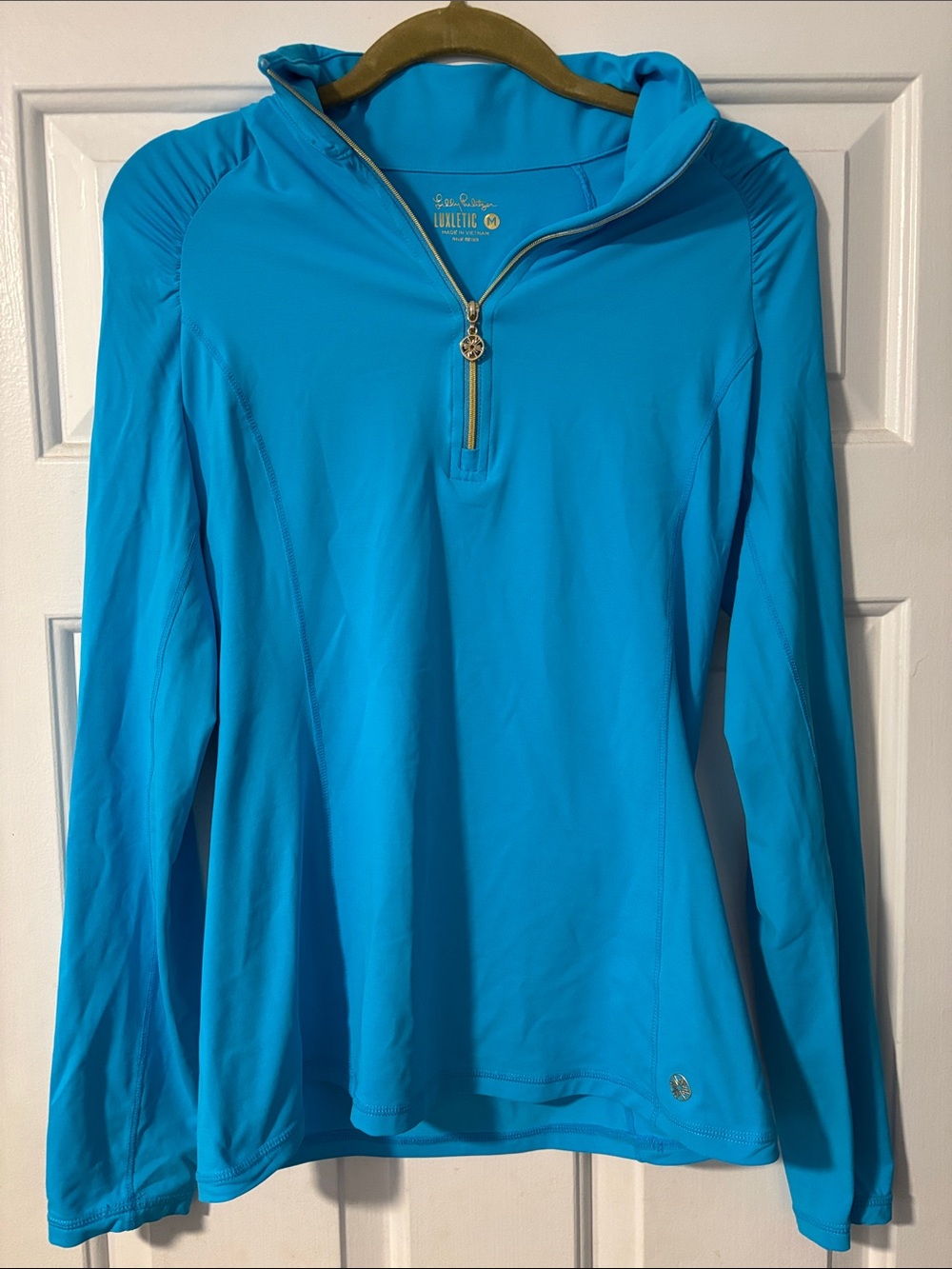 Lilly Pulitzer Teal Blue Women’s Luxletic Quarter-Zip Pullover Gold Zip Size M